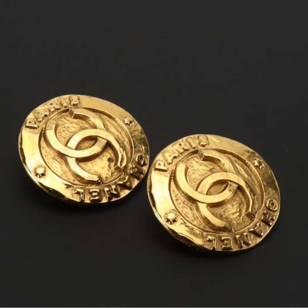 Vintage Chanel CC Round Clip Earrings